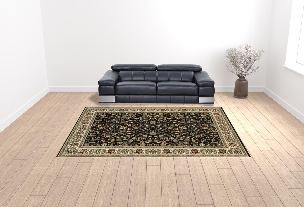 10' x 13' Oriental Power Loom Stain Resistant Area Rug - Black And Ivory