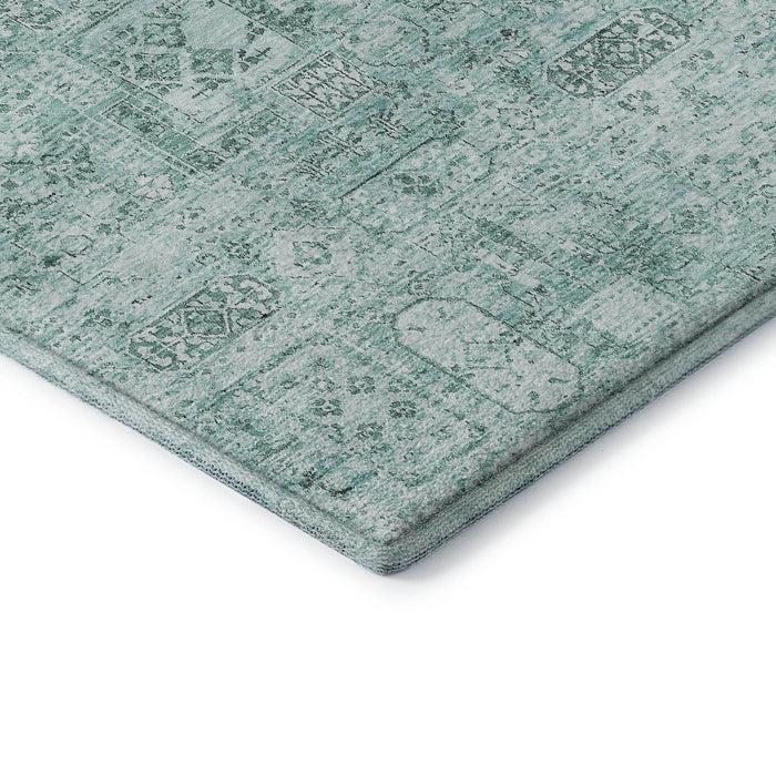 10' X 14' Floral Washable Area Rug With UV Protection (651220) - Teal / Ivory