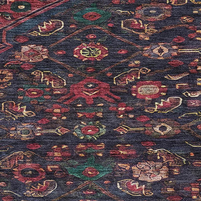 10' X 14' Floral Washable Area Rug With UV Protection (691800) - Navy Blue / Teal / Blush