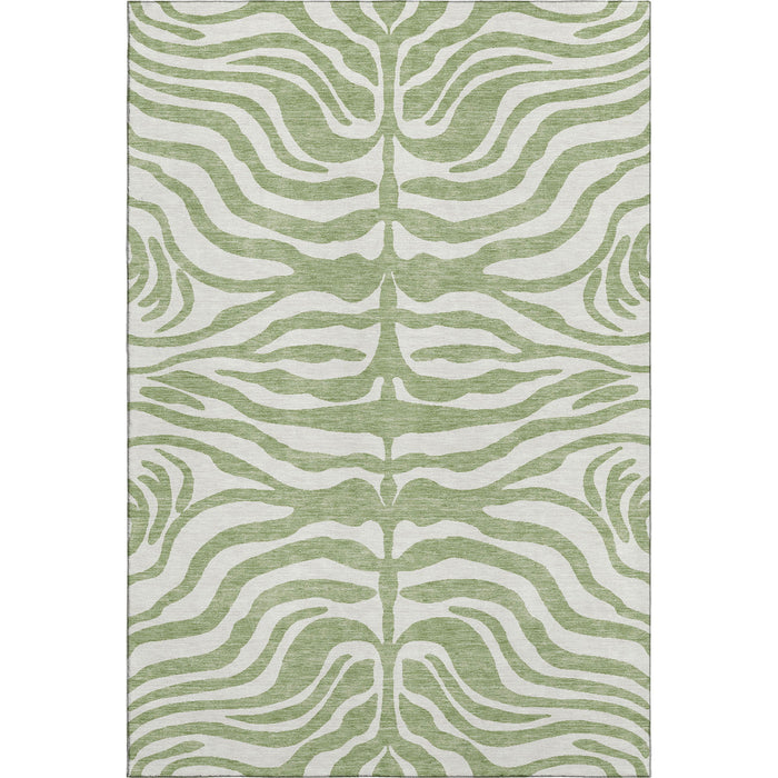 10' X 14' Animal Print Washable Area Rug With UV Protection (681731) - Artichoke Green / Ivory