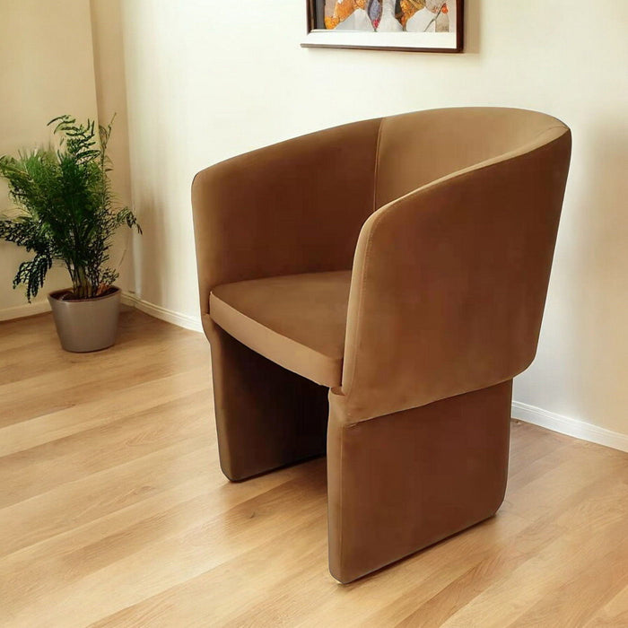 Upholstered Velvet Dining Arm Chair - Burnt Umber