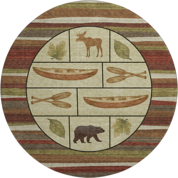 8' Animal Print Washable Round Rug With UV Protection - Brown / Rust