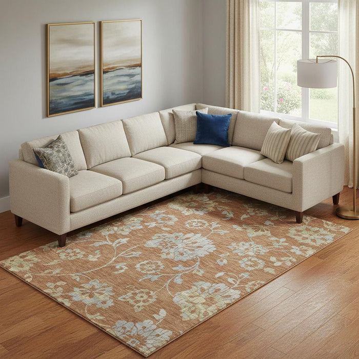 8' X 10' Floral Washable Area Rug With UV Protection (667931) - Rust / Gray