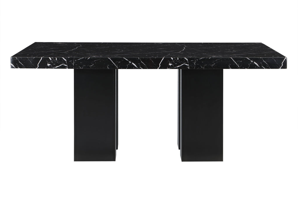 70" Faux Marble And Wood Double Pedestal Base Dining Table - Black