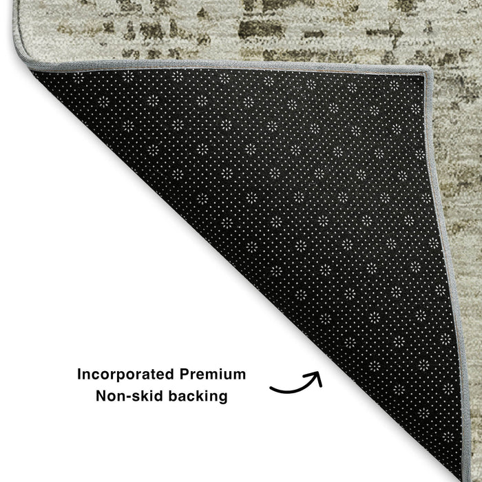 10' X 14' Abstract Washable Area Rug With UV Protection (653614) - Taupe / Beige / Gray