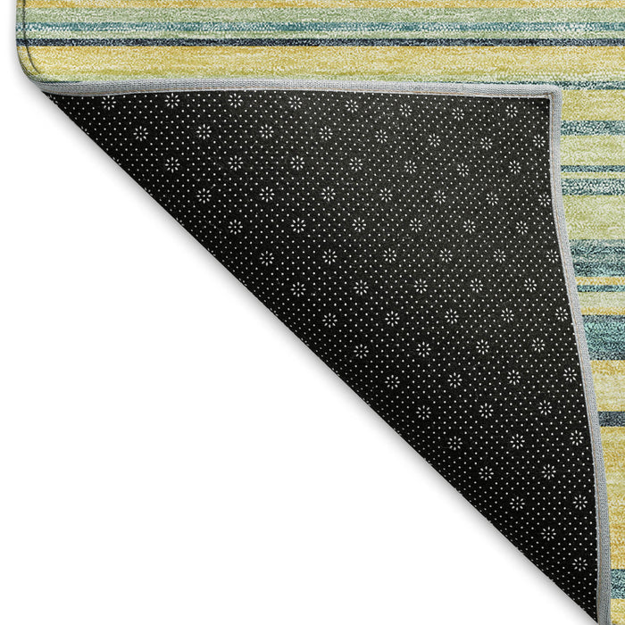 10' X 14' Striped Washable Area Rug With UV Protection (677357) - Yellow / Ivory / Wheat