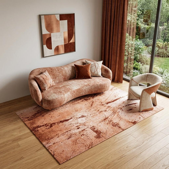 6' X 8' Abstract Washable Area Rug With UV Protection (609955) - Orange / Brown / White