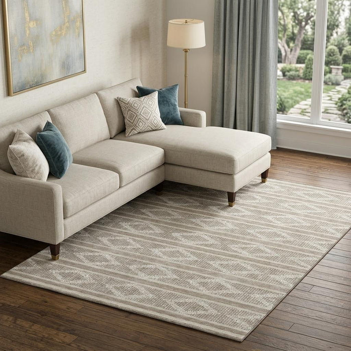 10' X 14' Geometric Washable Area Rug With UV Protection (680831) - Taupe / Beige