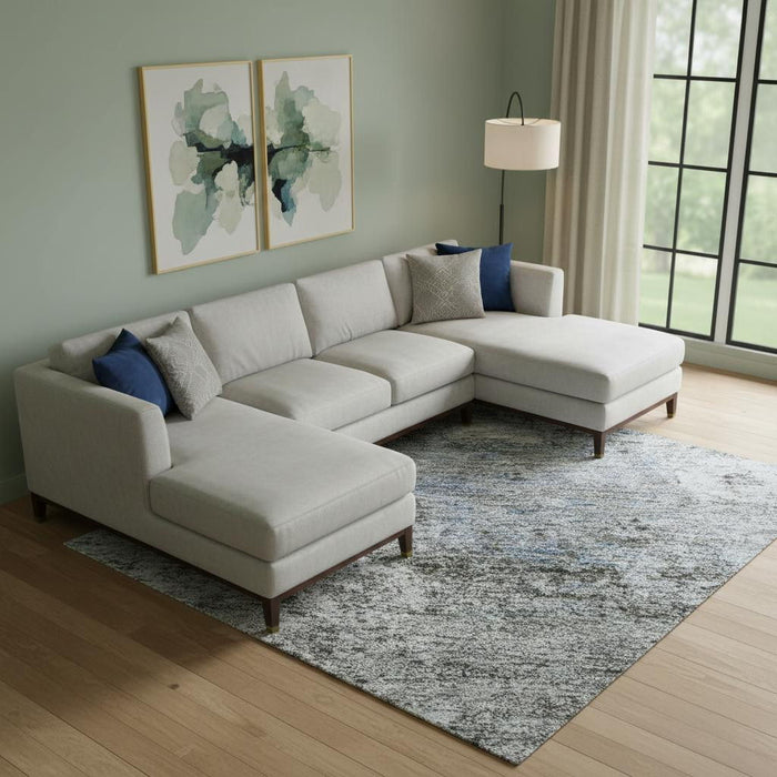10' X 14' Abstract Washable Area Rug With UV Protection (716779) - Blue / Taupe