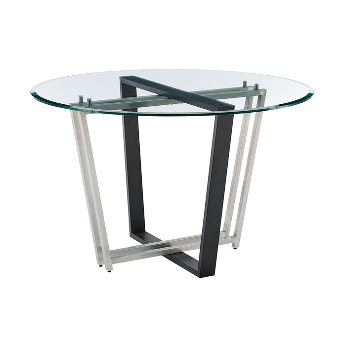 48" Glass And Iron Sled Base Round Top Dining Table - Black