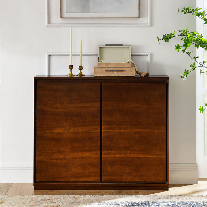 Giga walnut sideboard with storage and two outlet holes, ideal for entryway, living room, or dining room.