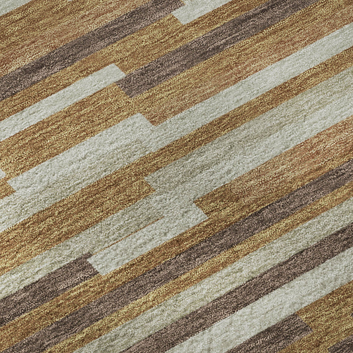 10' X 14' Striped Washable Area Rug With UV Protection (671084) - Rust / Ivory / Beige