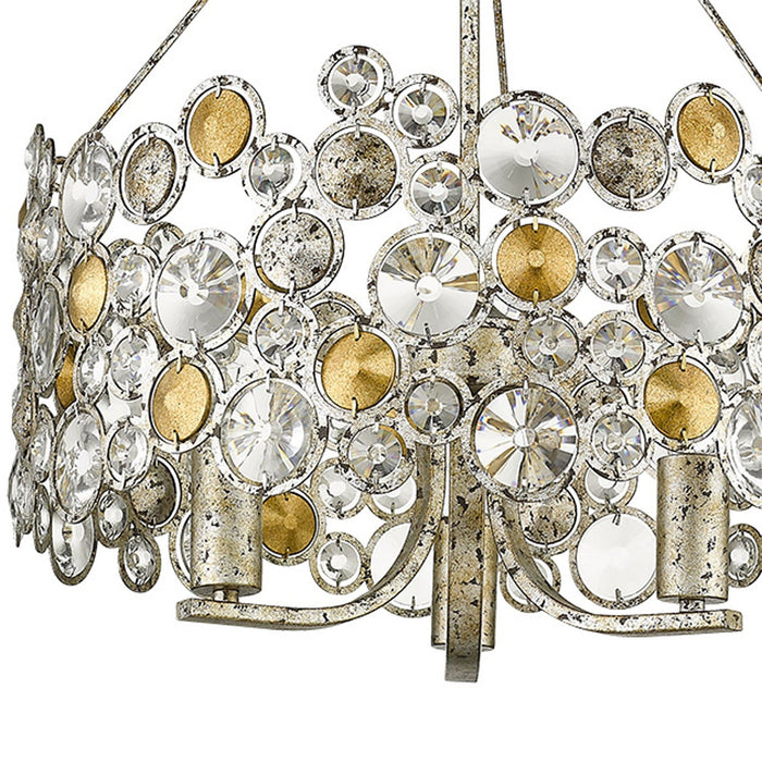 Three Light Metal And Crystals Dimmable Chandelier With Shades - Silver