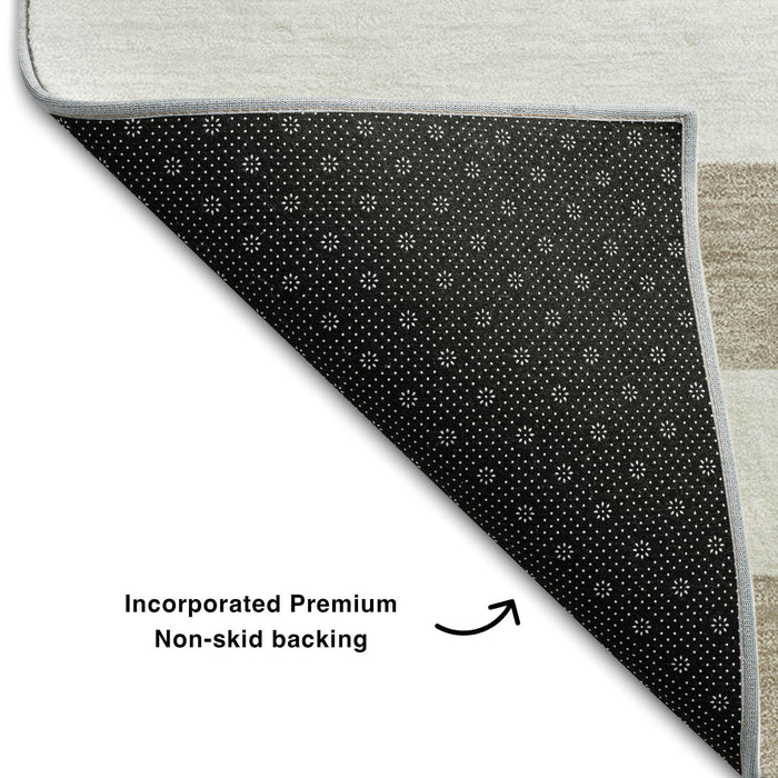 8' Striped Washable Round Rug With UV Protection (647665) - Taupe / Ivory