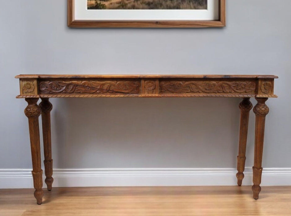 Solid Wood Distressed Console Table - Brown