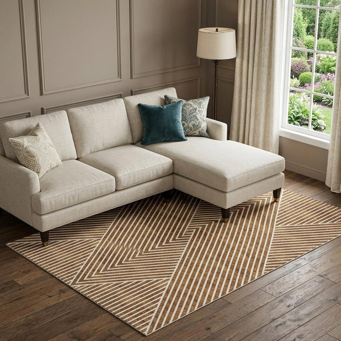 10' X 14' Geometric Washable Area Rug With UV Protection (674682) - Terra Cotta / Ivory