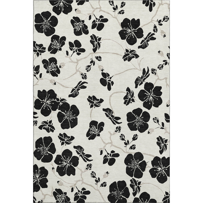 10' X 14' Floral Washable Area Rug With UV Protection (681161) - Ivory / Black