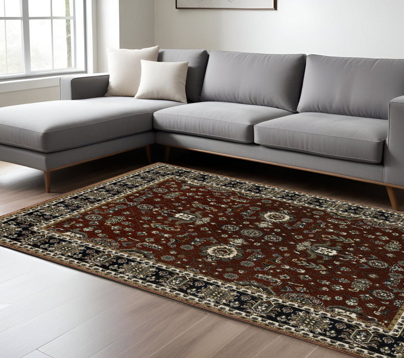 7' X 10' Oriental Area Rug With Fringe - Red