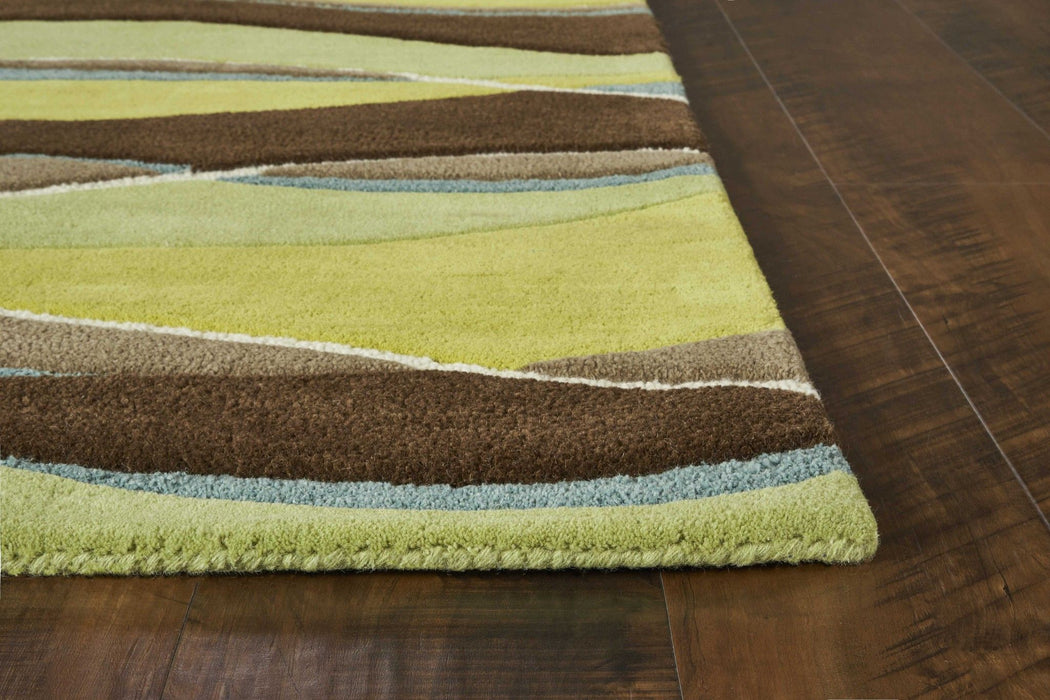 8' x 11' Hand Tufted Abstract Waves Indoor Area Rug - Lime Mocha