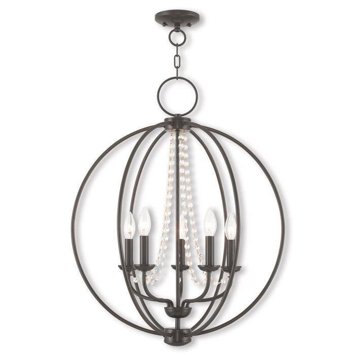28" Five Light Dimmable Chandelier With Shades - Bronze