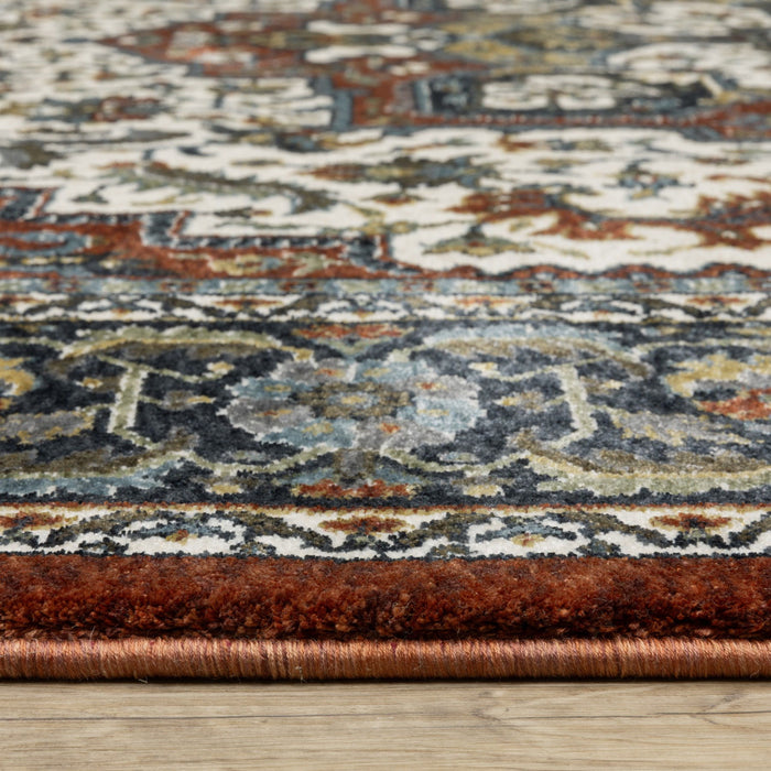8' X 11' Medallion Area Rug With Fringe (574880) - Red / Ivory / Black