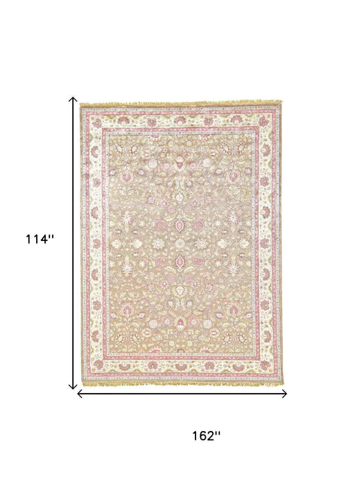 9' X 13' Wool Oriental Hand Tufted Area Rug With Fringe (744395) - Pink / Tan / Ivory