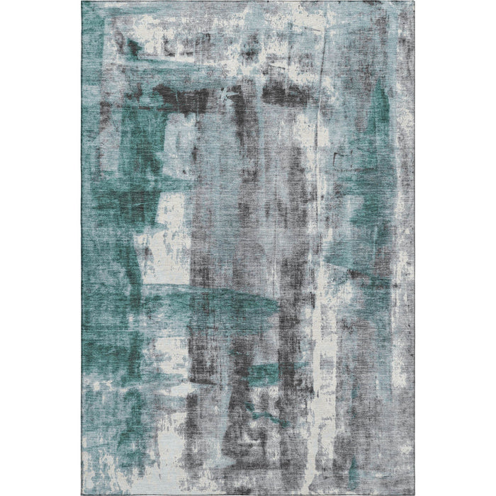 10' X 14' Abstract Washable Area Rug With UV Protection (719292) - Teal / Charcoal / Ivory