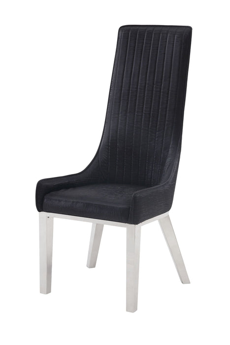 Glam Upholstered Faux Leather Dining Side Chairs (Set of 2) - Black / Silver