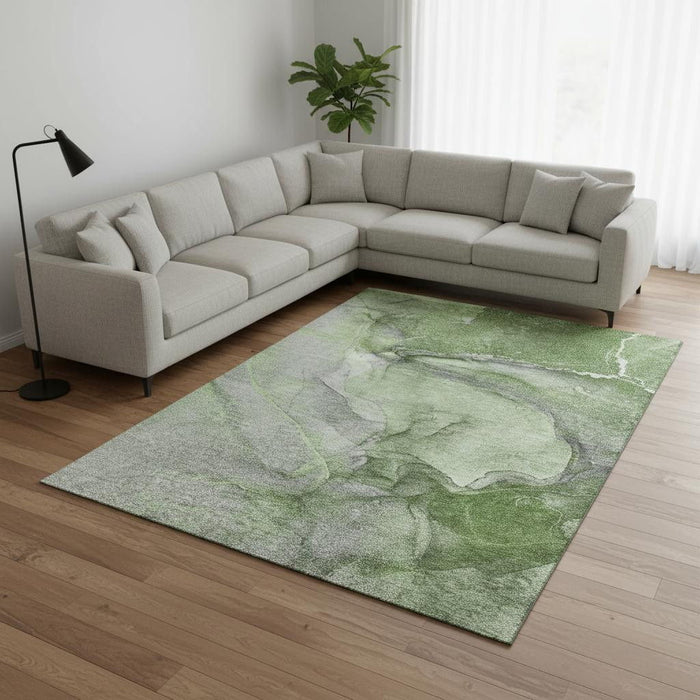 8' X 10' Abstract Washable Area Rug With UV Protection (647420) - Olive Green / Ivory