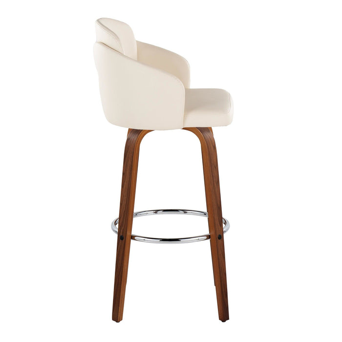 Dahlia - Contemporary Fixed-Height Barstool (Set of 2) - Walnut Wood, Chrome Footrest