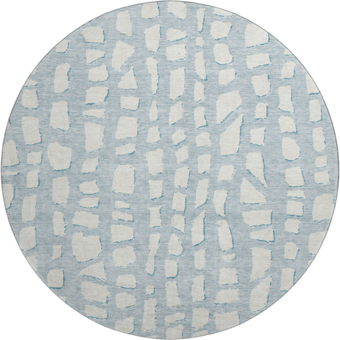 8' Cobblestone Washable Round Rug With UV Protection - Sky Blue And Ivory