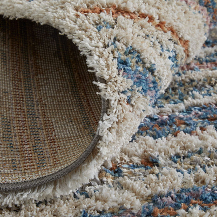 8' x 10' Striped Power Loom Stain Resistant Area Rug - Ivory Blue And Orange