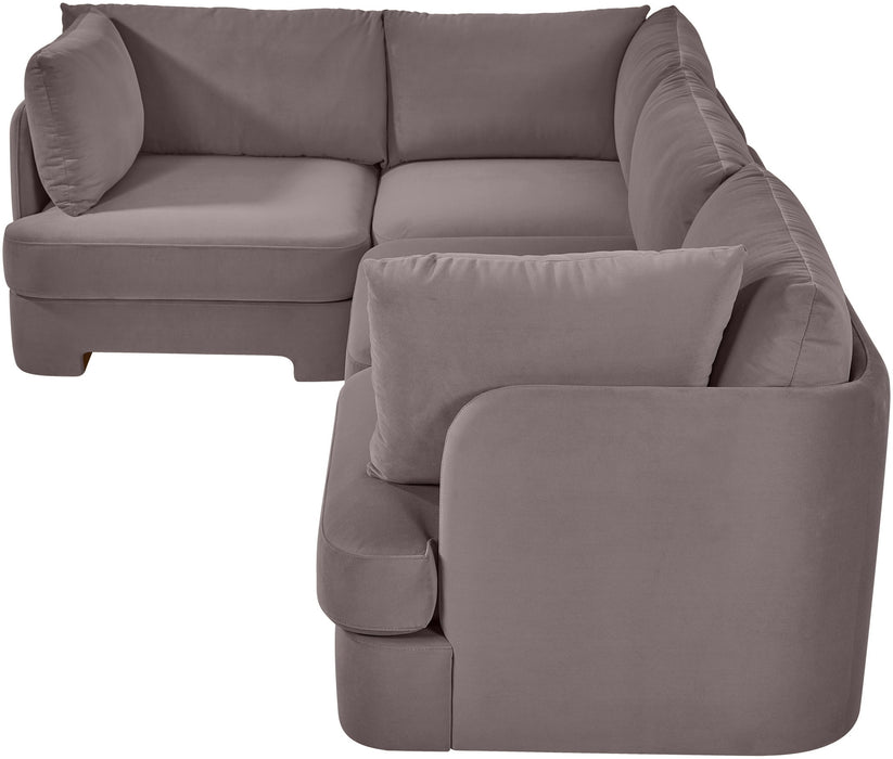 Meridian Furniture Hammond velvet performance fabric 4-piece sectional sofa in a modern stationary design with plush cushions.
