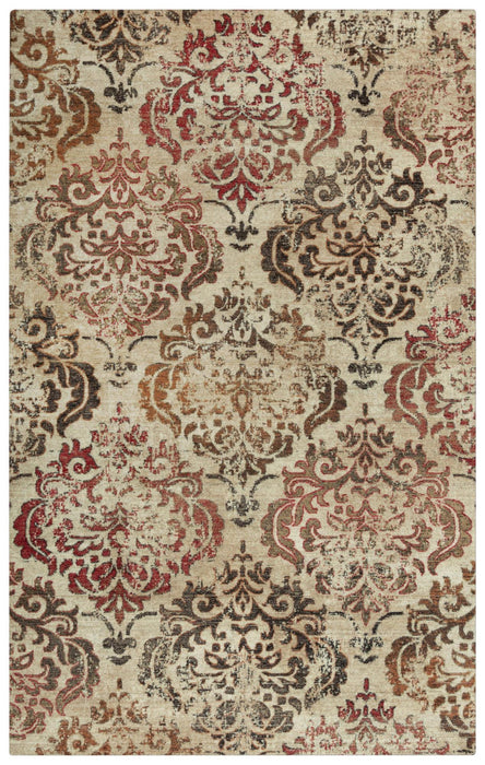 10' X 13' New Zealand Lambs Wool Damask Hand Carved Handmade Area Rug (747438) - Beige / Brown / Rust / Red