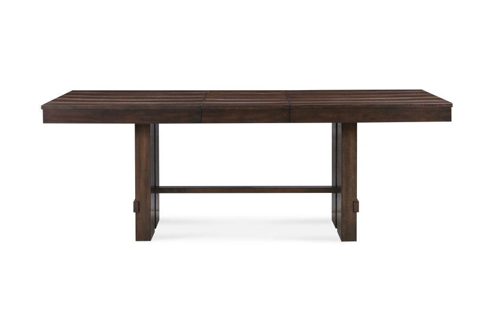 84" Wood Self-Storing Leaf Trestle Base Extension Dining Table - Dark Brown