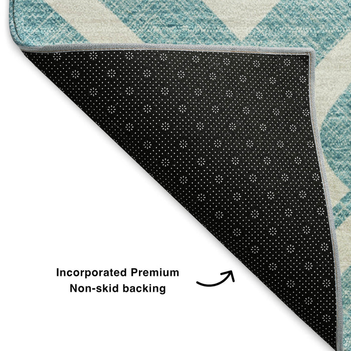 10' X 14' Geometric Washable Area Rug With UV Protection (652593) - Teal / Ivory