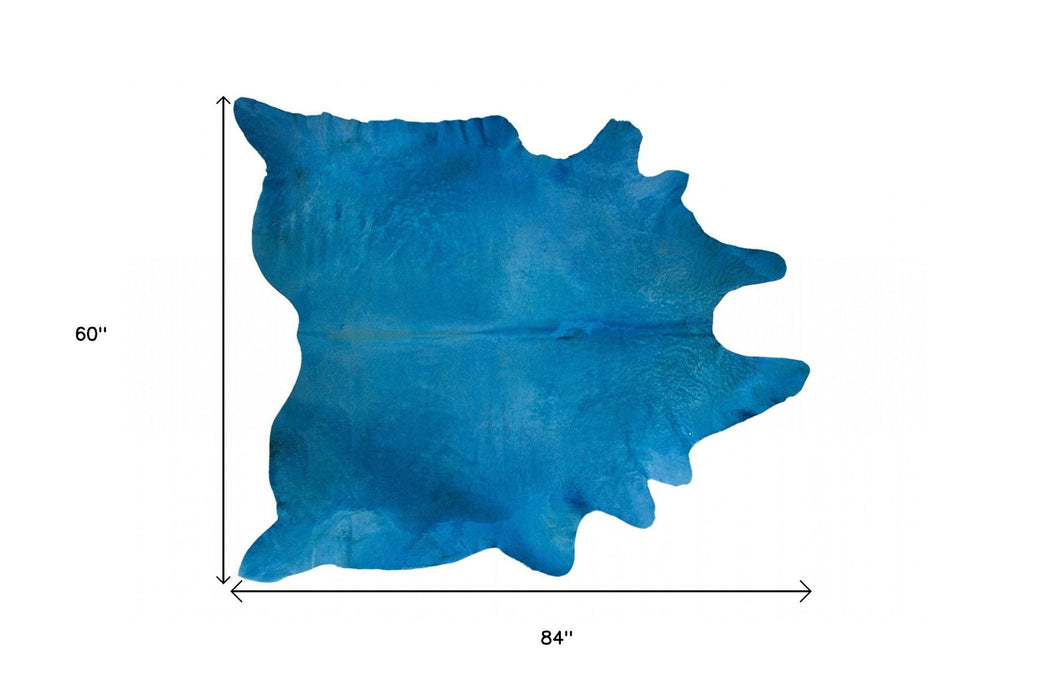 5' x 7' Cowhide Cowhide Handmade Area Rug - Blue