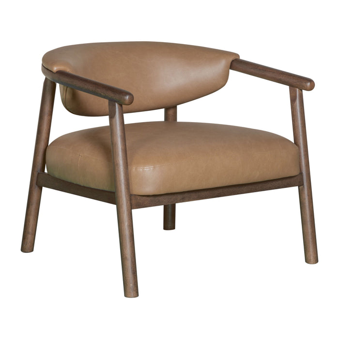 33" Faux Leather And Wood Arm Chair - Brown / Dark