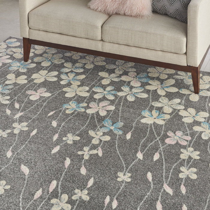 9' X 12' Floral Area Rug - Beige And Gray