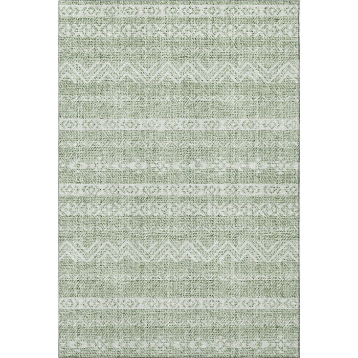 10' X 14' Southwestern Washable Area Rug With UV Protection - Artichoke Green And Ivory