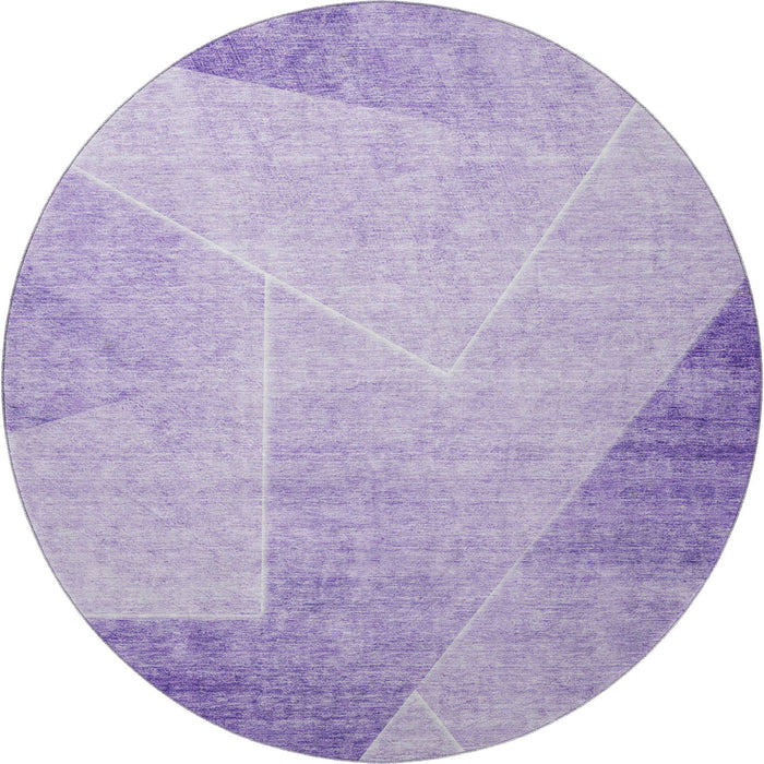 8' Transitional Geometric Washable Round Rug With UV Protection - Purple And Ivory
