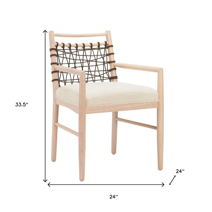 Upholstered Fabric Solid Wood Open Back Dining Arm Chairs (Set of 2) - Ivory / White