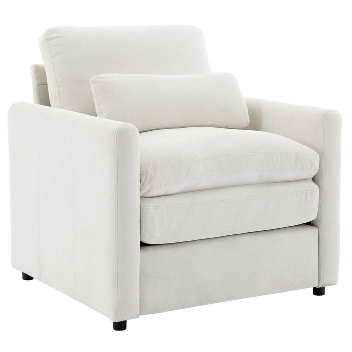 Giga cozy upholstered cushion armchair for living room with plush fabric and supportive armrests, perfect for relaxation.
