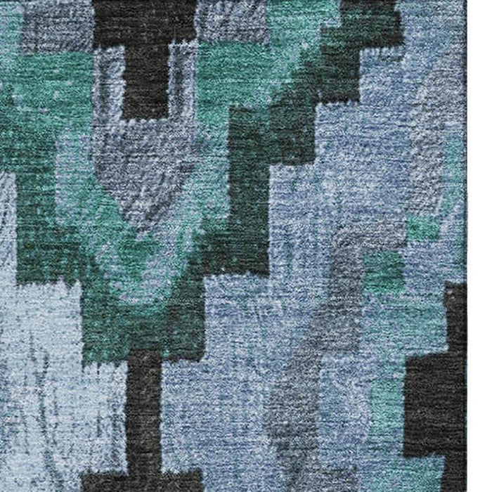 10' X 14' Washable Area Rug With UV Protection (707245) - Teal / Charcoal