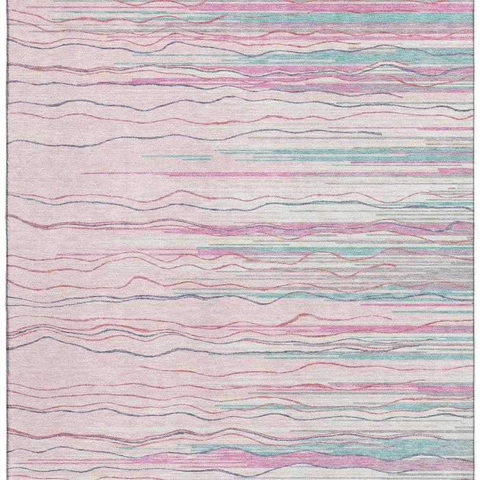 10' X 14' Striped Washable Area Rug With UV Protection (678401) - Pink / Gray / Teal