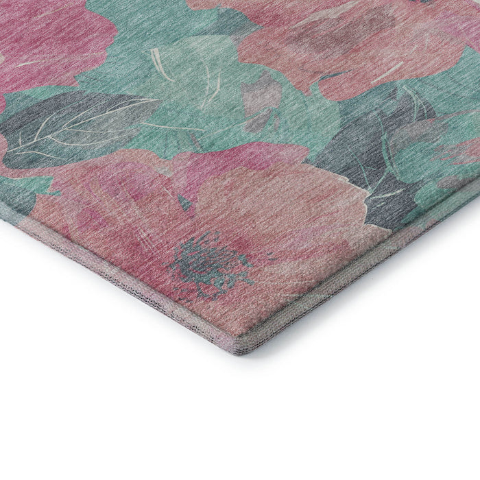 10' X 14' Floral Washable Area Rug With UV Protection (694334) - Pink / Teal