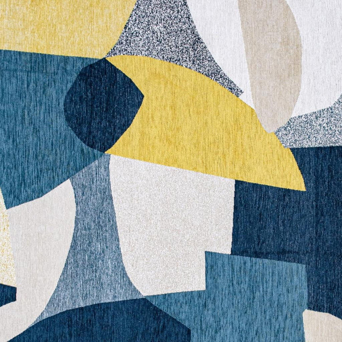 8' Abstract Washable Round Rug (552012) - Blue / Yellow