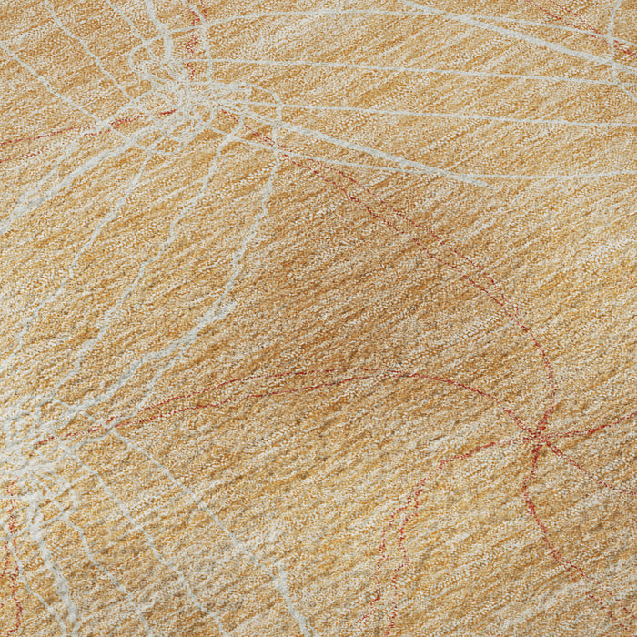 10' X 14' Geometric Washable Area Rug With UV Protection (676590) - Peach / Ivory