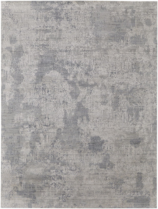10' x 14' Hand Woven Worn Faded Area Rug - Gray And Ivory