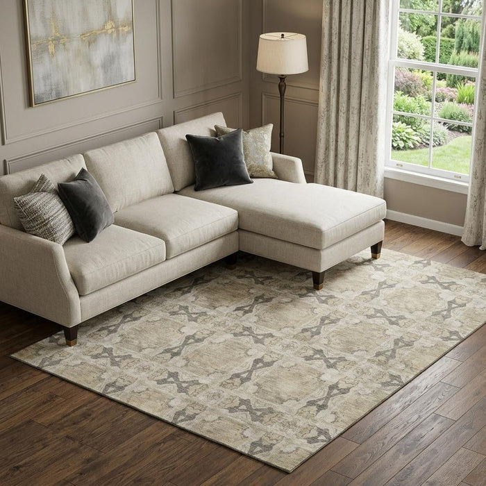 8' X 10' Floral Medallion Washable Area Rug With UV Protection (649460) - Beige / Gray / Ivory